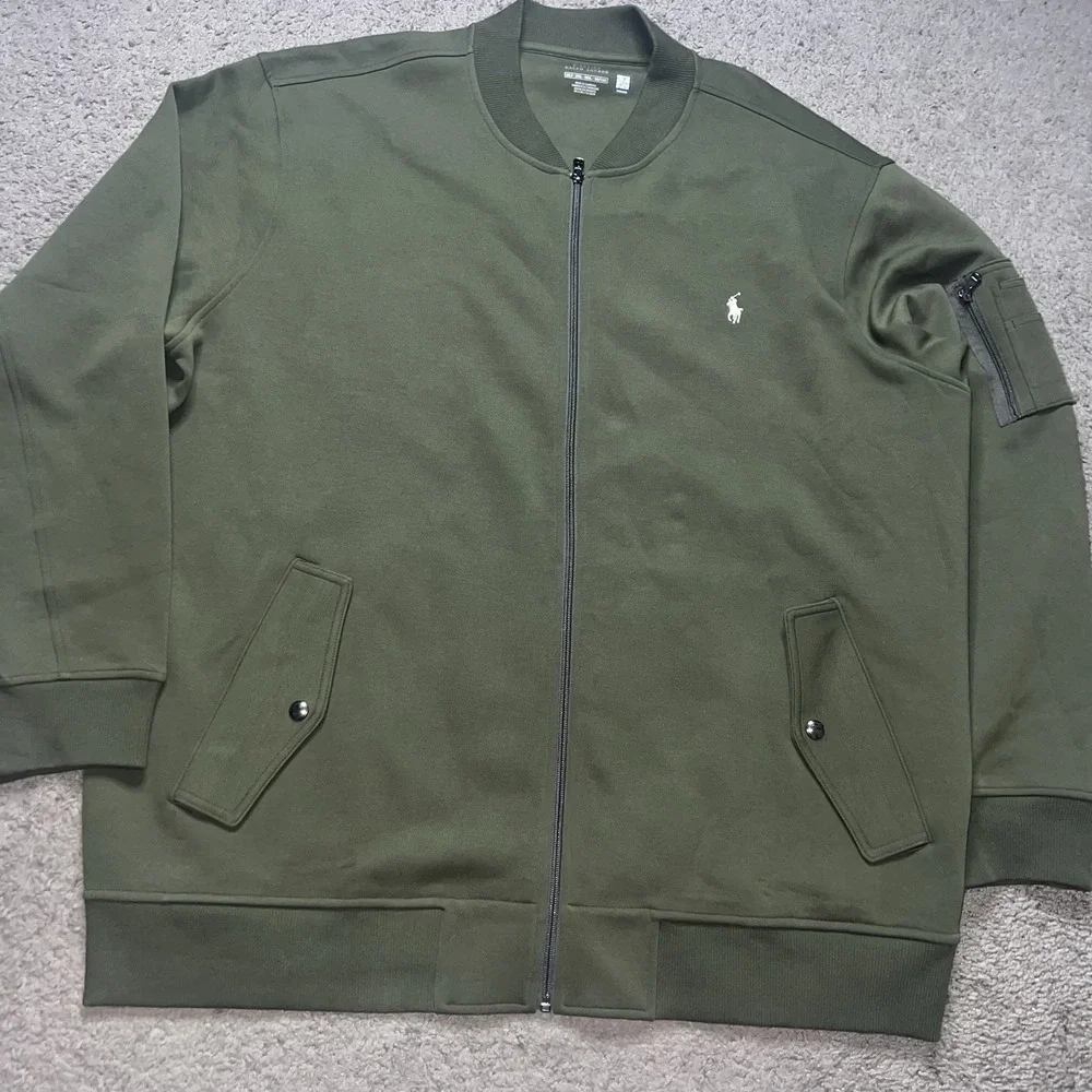 Men's Polo Ralph Lauren Olive Iconic Double‎ Knit Fleece Tech Bomber Jacket 2XLT